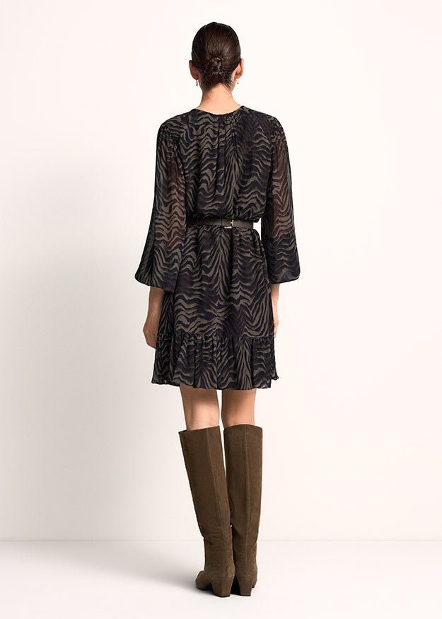 Young Ideas & Henmores -Zebra Tie Up Short Dress -680 Ash -10