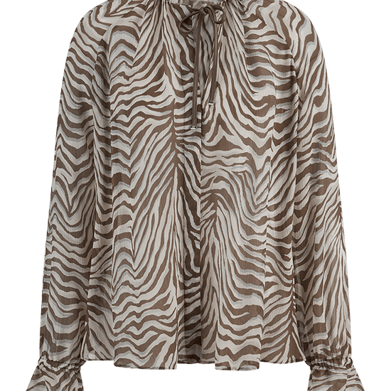 Young Ideas & Henmores -Zebra V Neck Sheer Blouse -868 Oat -8