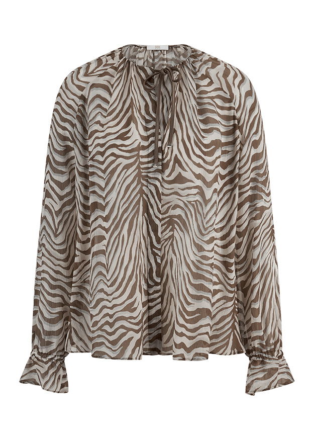Young Ideas & Henmores -Zebra V Neck Sheer Blouse -868 Oat -8