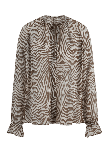 Young Ideas & Henmores -Zebra V Neck Sheer Blouse -868 Oat -8
