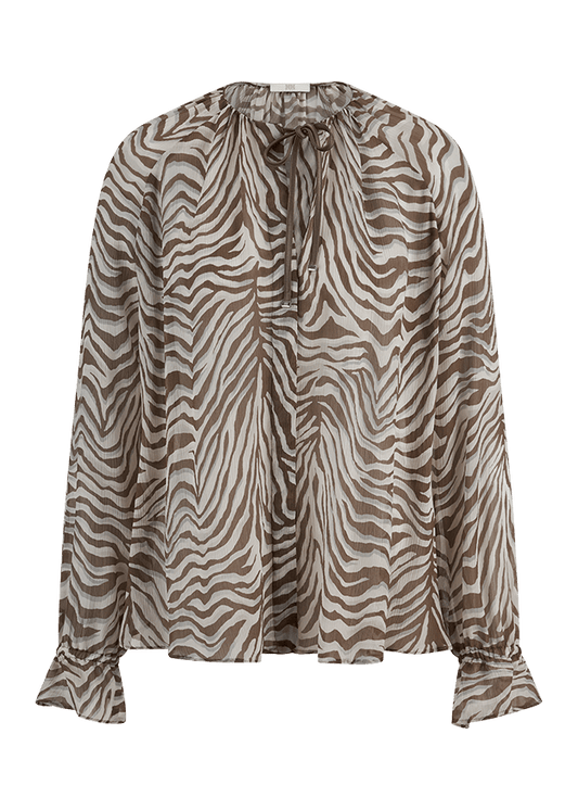 Young Ideas & Henmores -Zebra V Neck Sheer Blouse -868 Oat -8