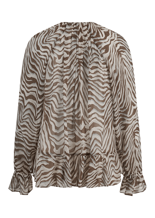 Young Ideas & Henmores -Zebra V Neck Sheer Blouse -868 Oat -8