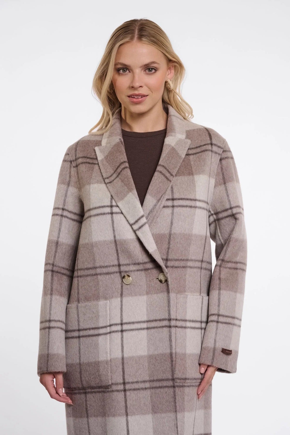 Young Ideas & Henmores -Adria Reversible Wool Coat -Soft Oat Check -8