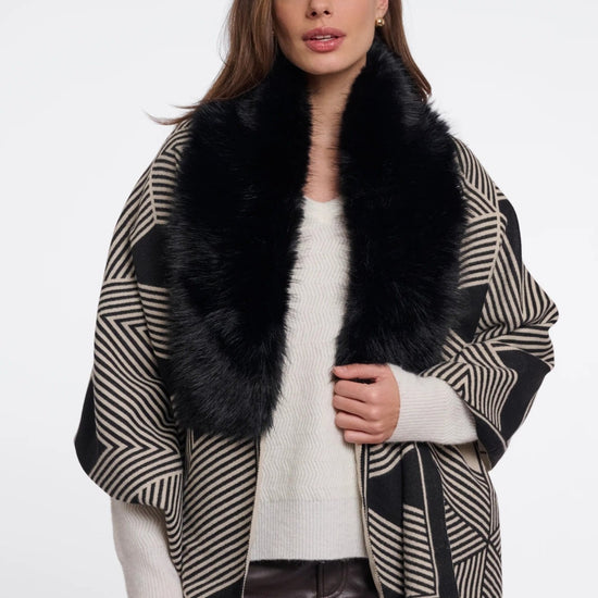 Young Ideas & Henmores -Hanley Faux Fur Printed Cape -Black Birch -OS