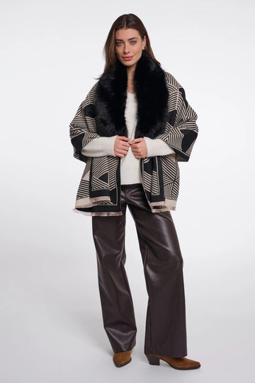 Young Ideas & Henmores -Hanley Faux Fur Printed Cape -Black Birch -OS