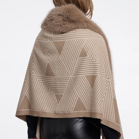Young Ideas & Henmores -Hanley Faux Fur Printed Cape -Birch Toffee -OS
