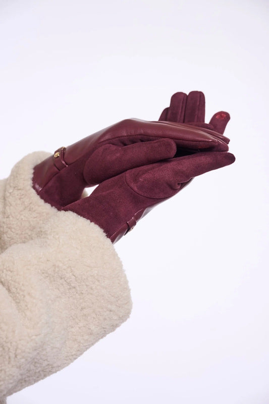 Young Ideas & Henmores -Havila Faux Leather Gloves -Sangria -OS
