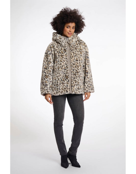 Young Ideas/Henmores - Ines Hooded Reversible Jacket - Light Pebble/Leopard - 8