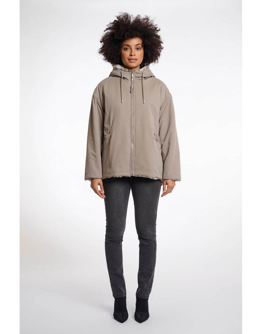 Young Ideas/Henmores - Ines Hooded Reversible Jacket - Light Pebble/Leopard - 8