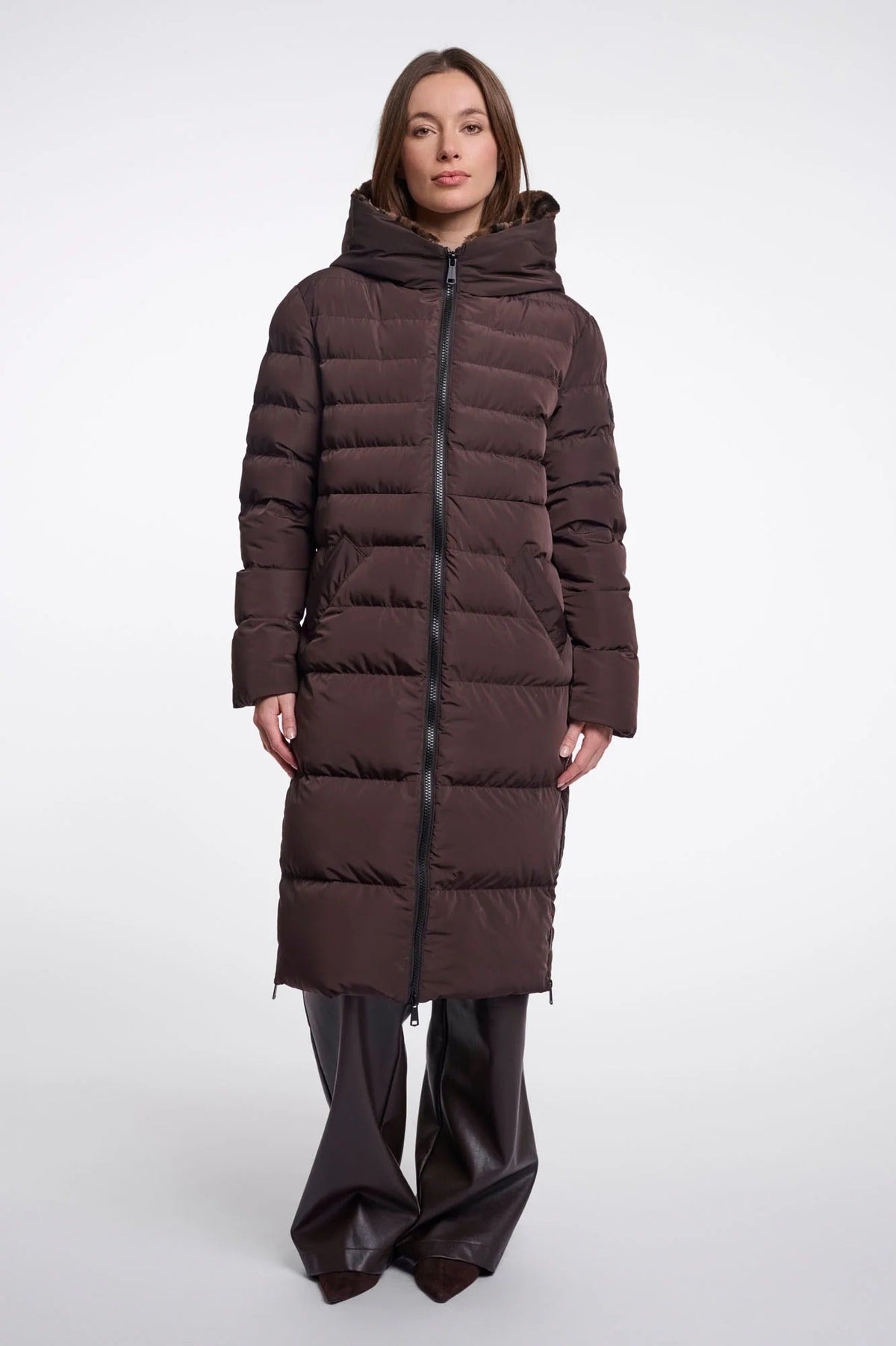 Young Ideas & Henmores -Keilafur Long Padded Hooded Coat -Peated Brown Leopard -8