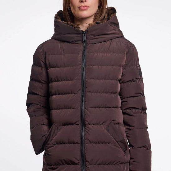 Young Ideas & Henmores -Keilafur Long Padded Hooded Coat -Peated Brown Leopard -8