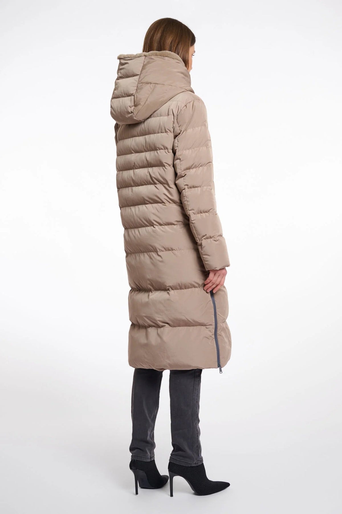 Young Ideas & Henmores -Keilafur Long Padded Hooded Coat -Toffee -8