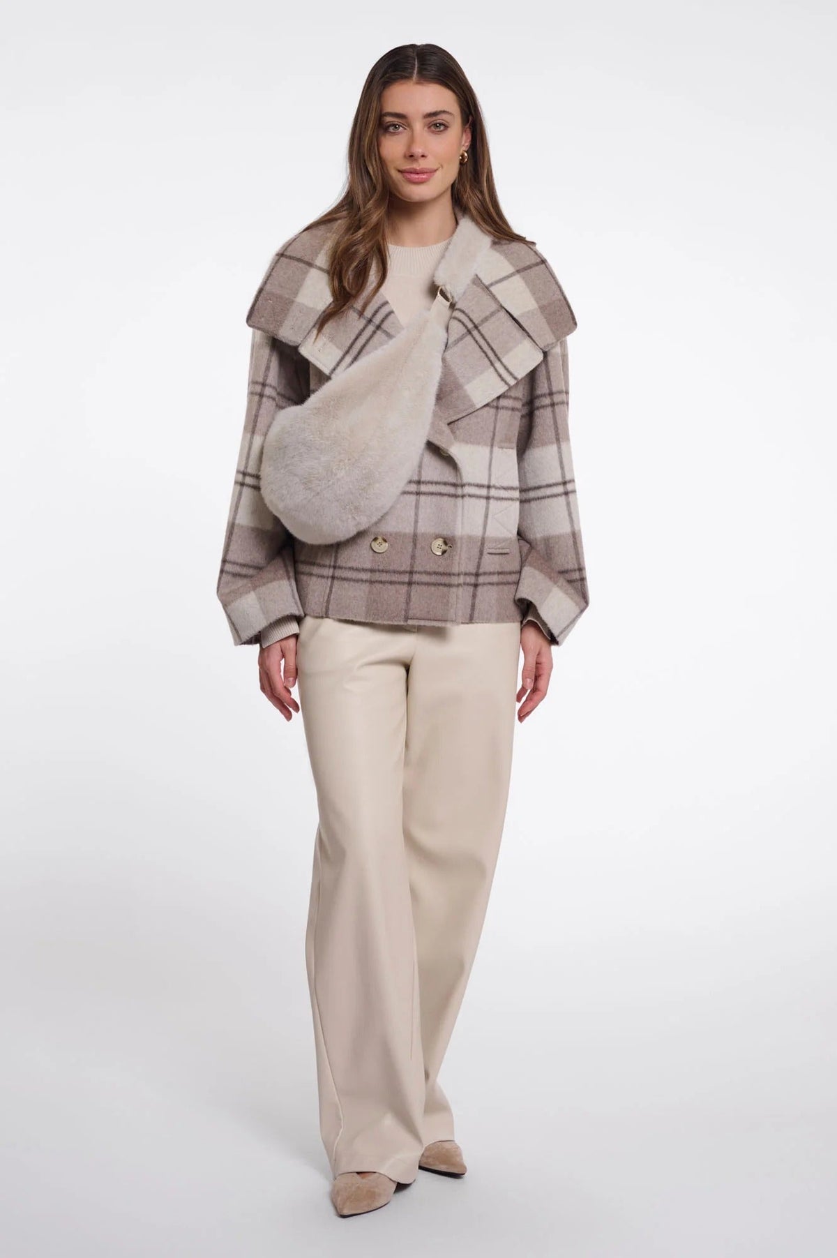 Young Ideas & Henmores -Nayla Faux Fur Crossbody Bag -Toast -OS