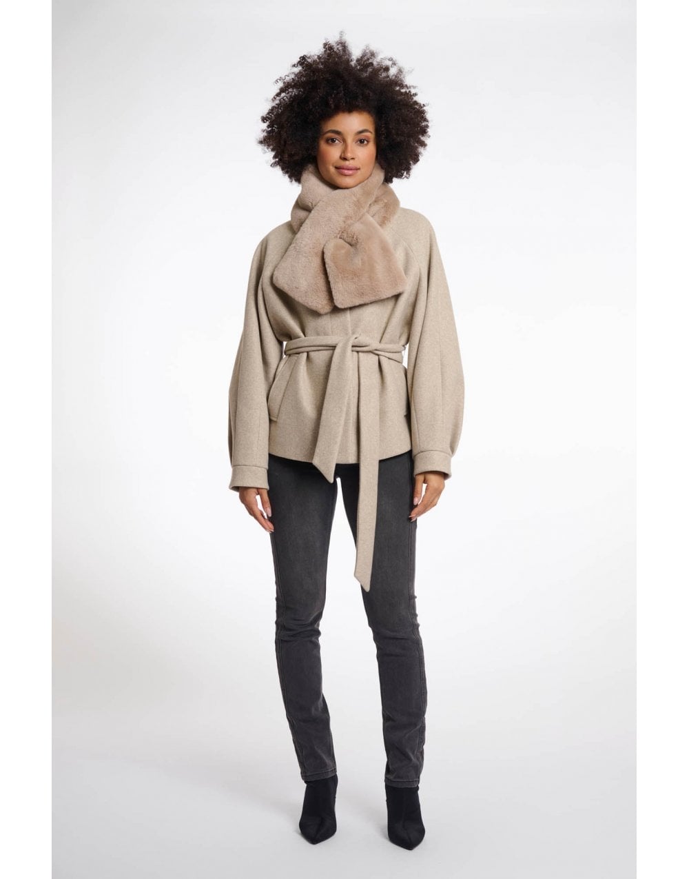 Young Ideas/Henmores - Stip Faux Fur Scarf - Black - OS
