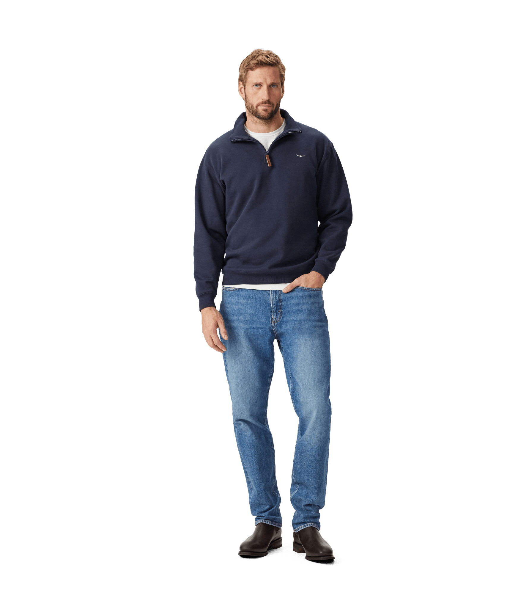 Young Ideas & Henmores -Mulyungarie 1/4 Zip Sweatshirt -Navy -S