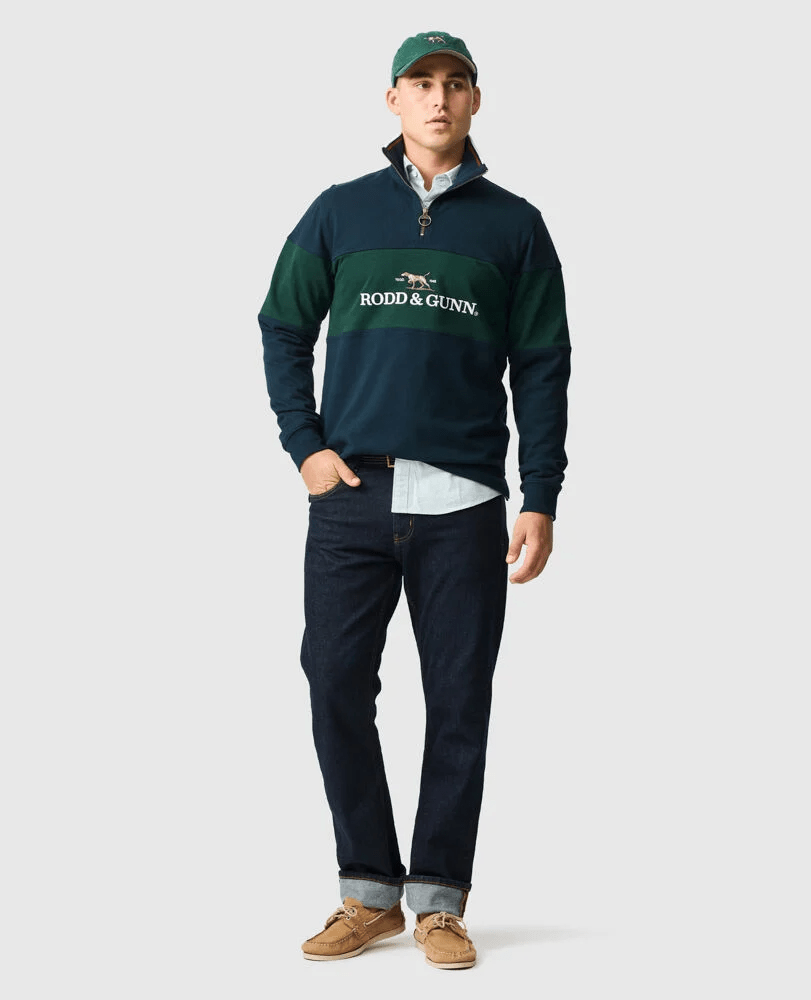 Young Ideas & Henmores - Foresters Peak 1/4 Zip Cotton Sweatshirt - Midnight - XS