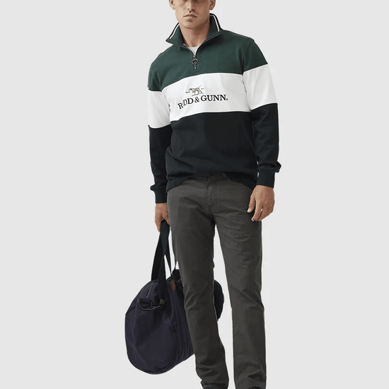 Young Ideas & Henmores - Foresters Peak 1/4 Zip Cotton Sweatshirt - Forest - XS