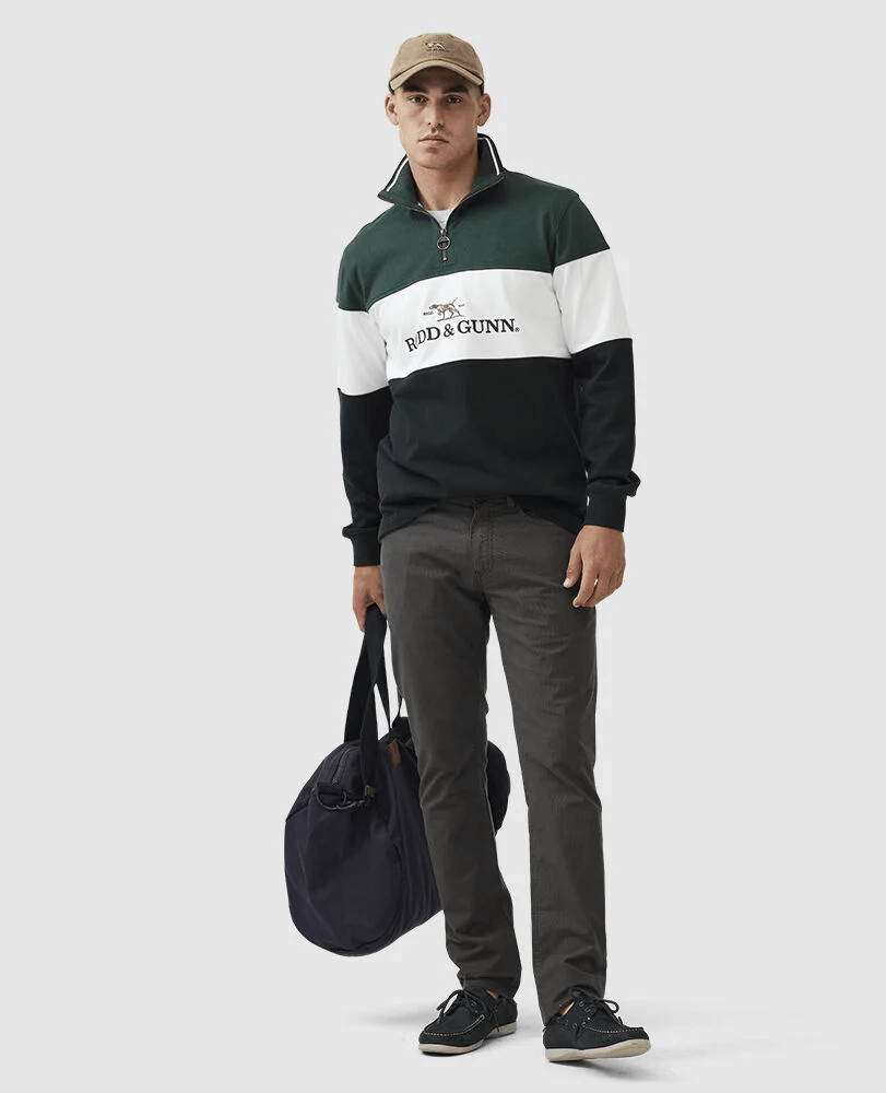 Young Ideas & Henmores - Foresters Peak 1/4 Zip Cotton Sweatshirt - Forest - XS