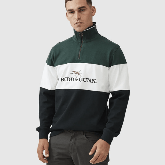 Young Ideas & Henmores - Foresters Peak 1/4 Zip Cotton Sweatshirt - Forest - XS