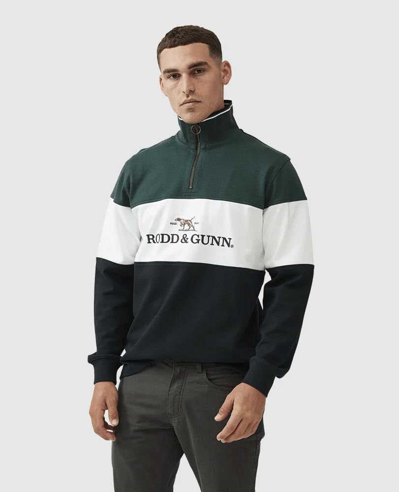 Young Ideas & Henmores - Foresters Peak 1/4 Zip Cotton Sweatshirt - Forest - XS
