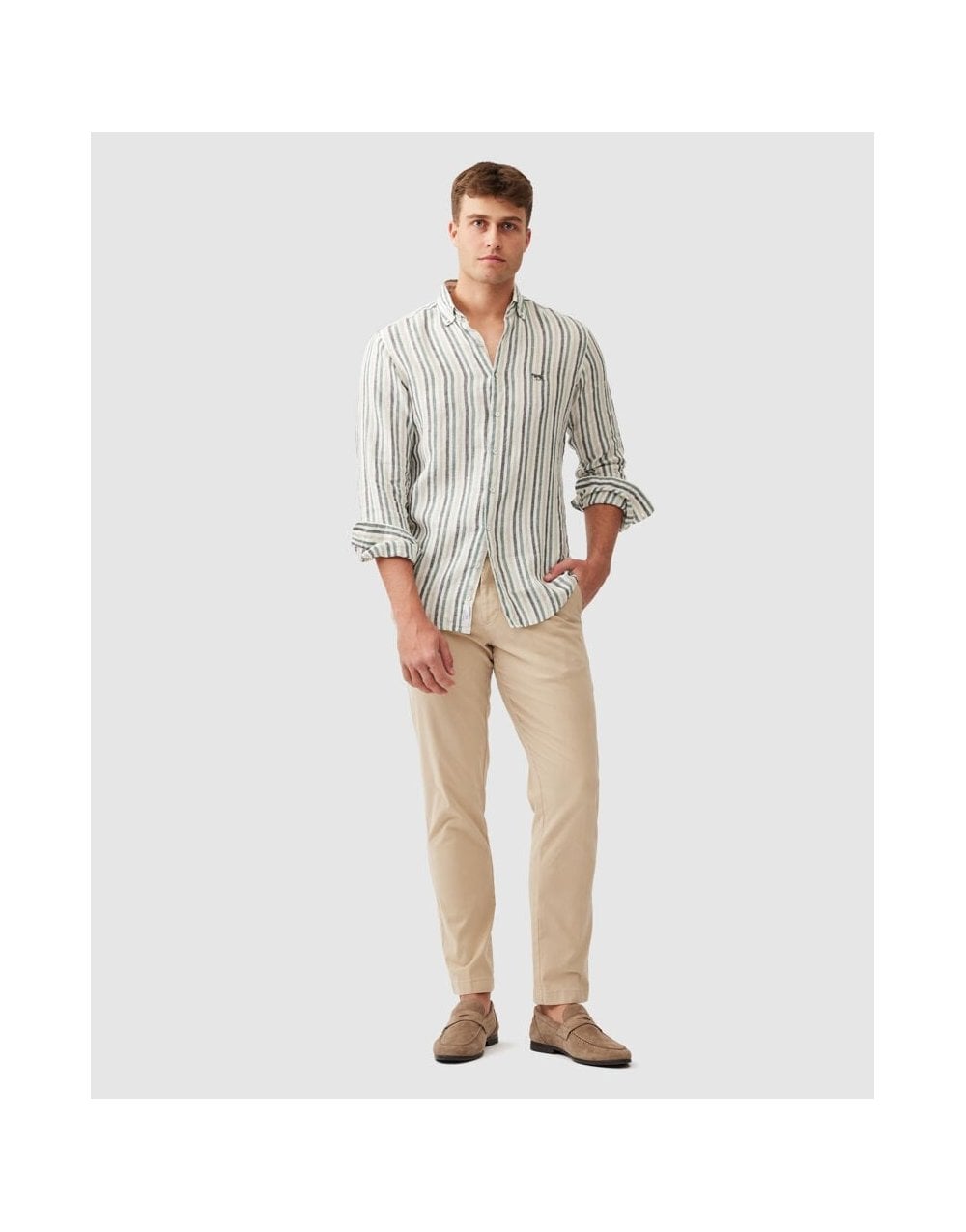 Young Ideas/Henmores - Gimmerburn Long Sleeve Linen Shirt - Leaf - M