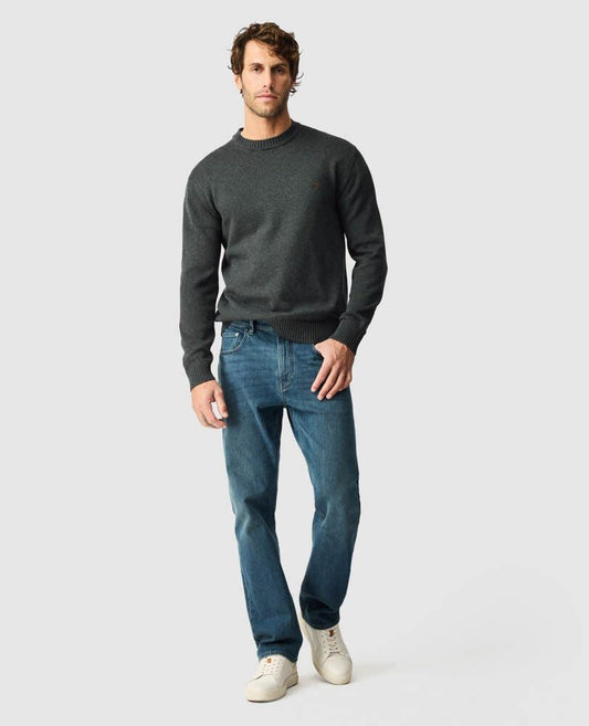 Young Ideas & Henmores -Gunn Cotton Crew Neck Jumper -Charcoal Grey -M