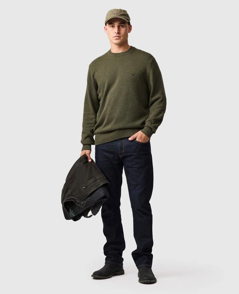 Young Ideas & Henmores -Gunn Cotton Crew Neck Jumper -Loden -M