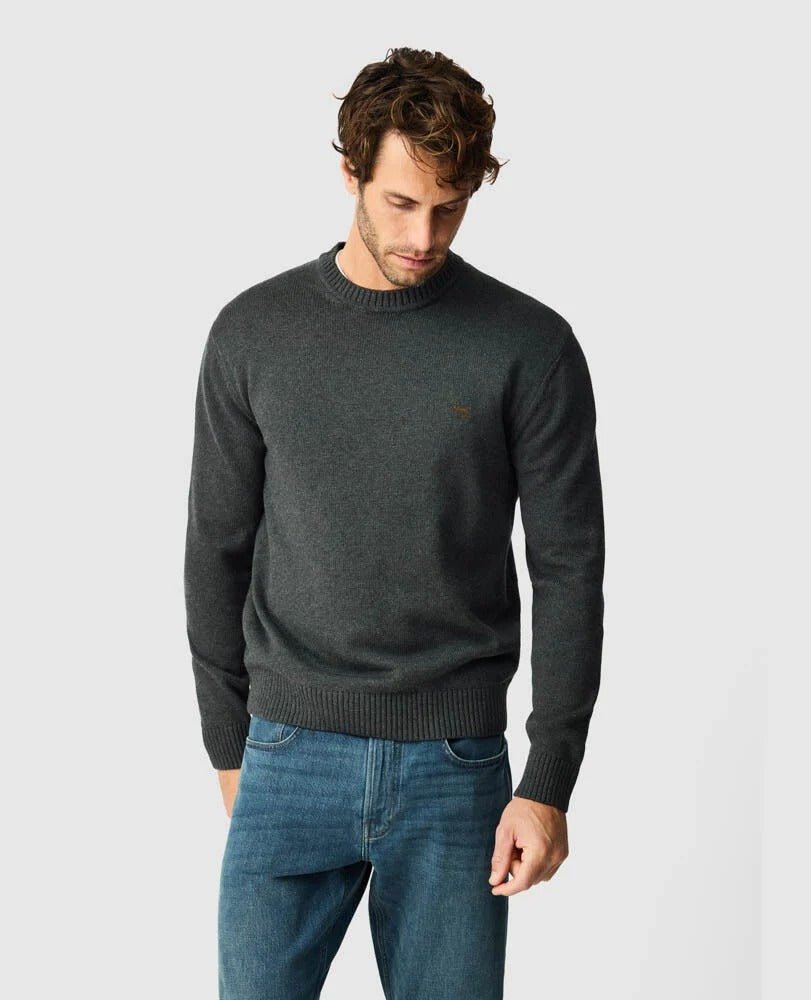 Young Ideas & Henmores -Gunn Cotton Crew Neck Jumper -Charcoal Grey -M