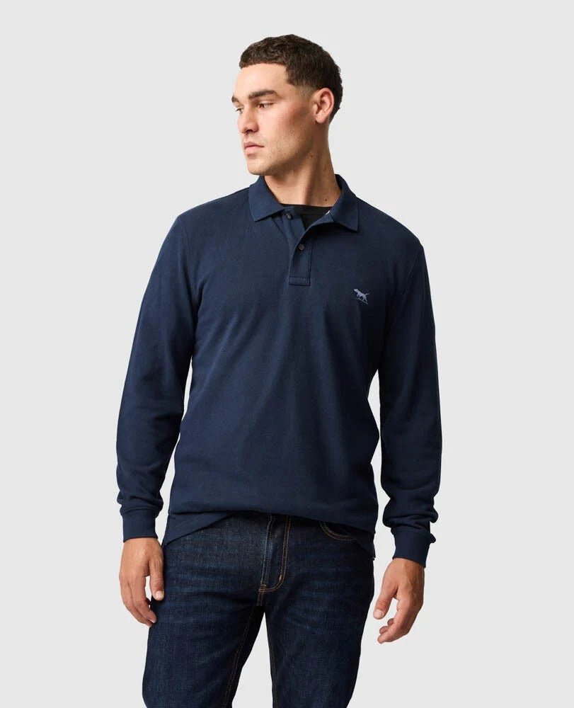 Young Ideas & Henmores -Gunn Long Sleeve Polo -Eclipse -L