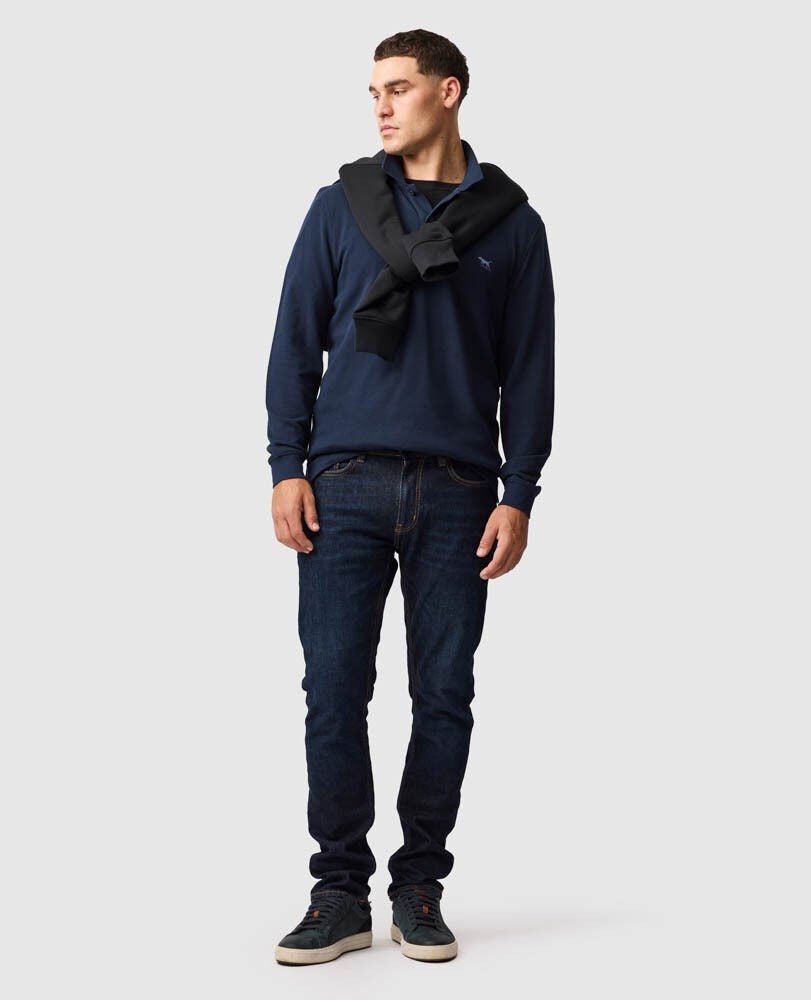 Young Ideas & Henmores -Gunn Long Sleeve Polo -Eclipse -L