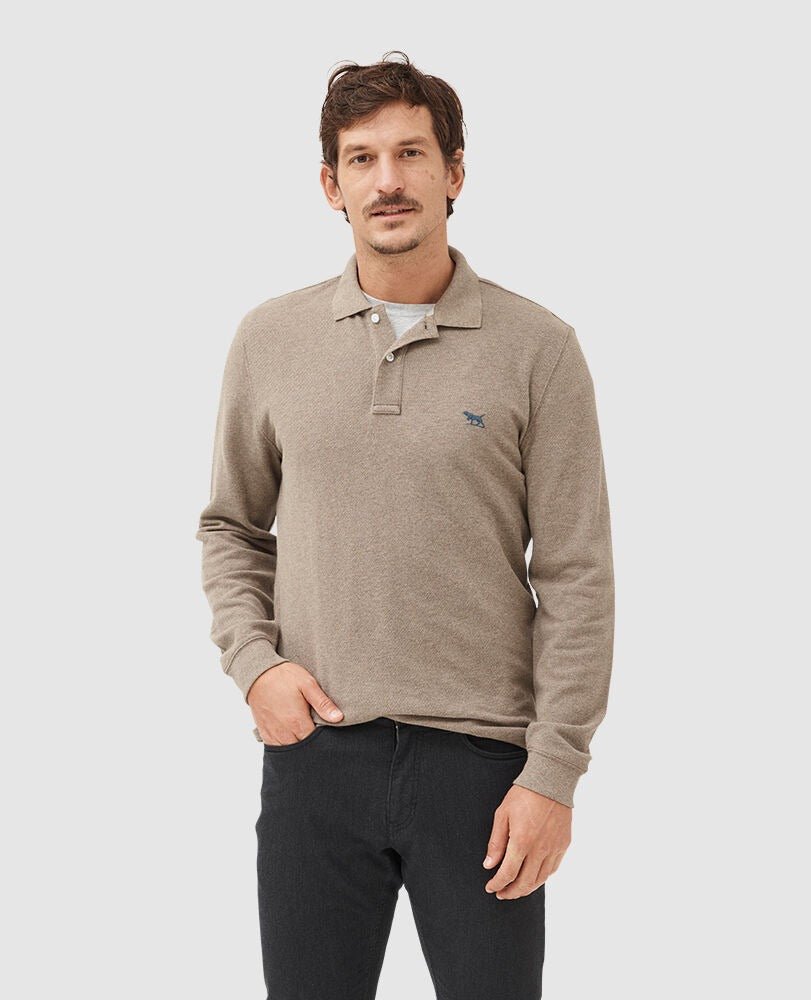 Young Ideas & Henmores -Gunn Long Sleeve Polo -Latte -L