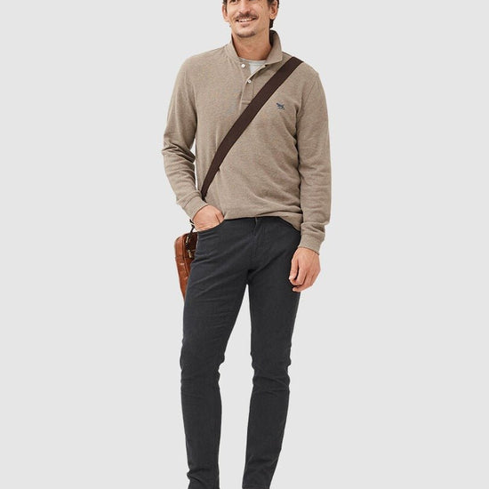 Young Ideas & Henmores -Gunn Long Sleeve Polo -Latte -L
