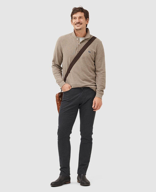 Young Ideas & Henmores -Gunn Long Sleeve Polo -Latte -L