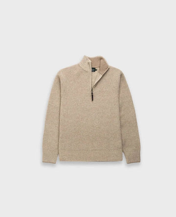 Young Ideas & Henmores -Robbies Road Wool 1/4 Zip Jumper -Flax Beige -M