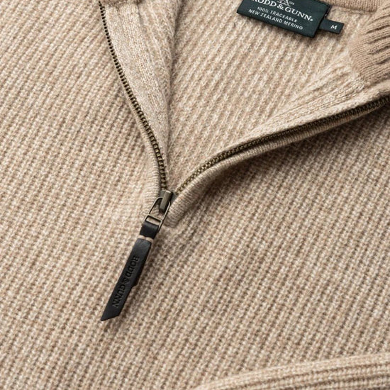 Young Ideas & Henmores -Robbies Road Wool 1/4 Zip Jumper -Flax Beige -M