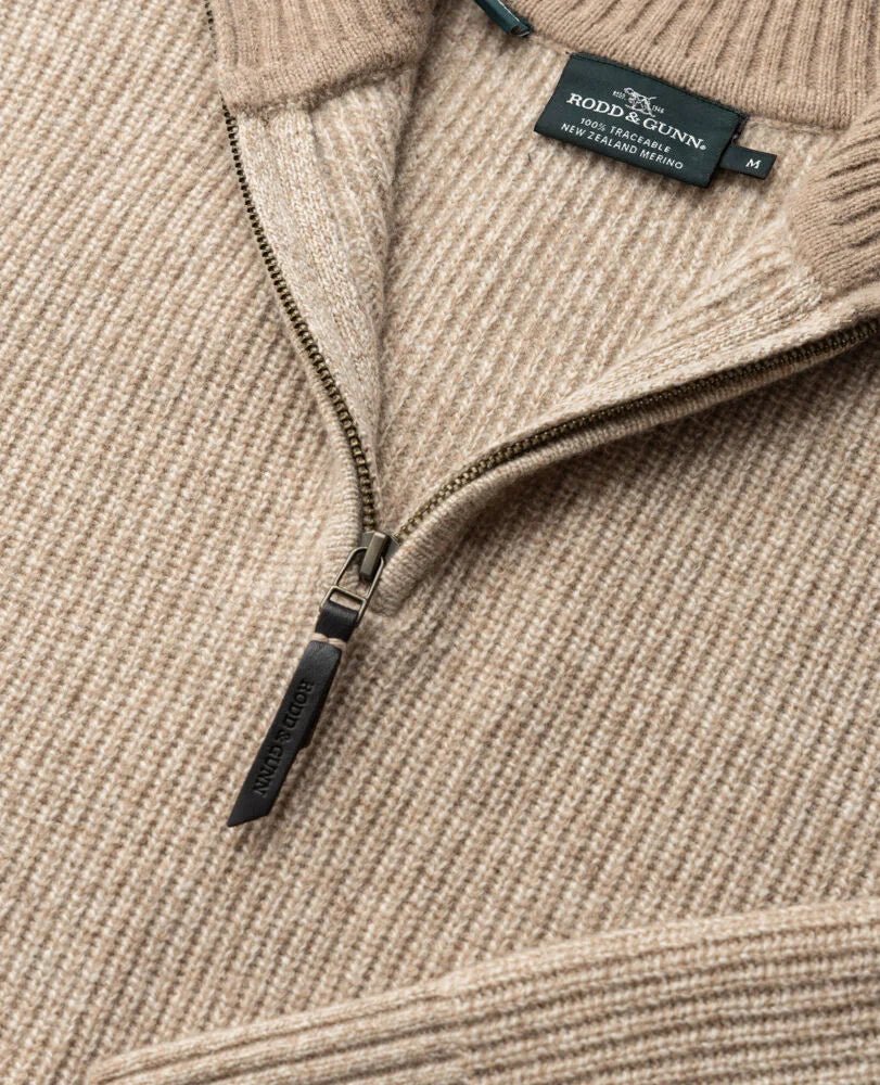 Young Ideas & Henmores -Robbies Road Wool 1/4 Zip Jumper -Flax Beige -M