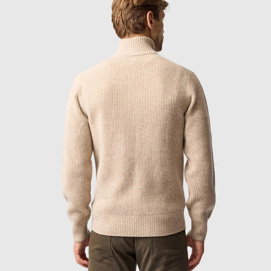 Young Ideas & Henmores -Robbies Road Wool 1/4 Zip Jumper -Flax Beige -M