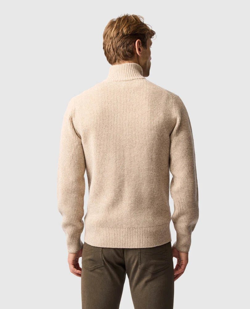 Young Ideas & Henmores -Robbies Road Wool 1/4 Zip Jumper -Flax Beige -M