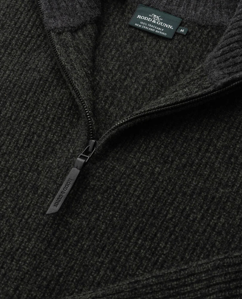 Young Ideas & Henmores -Robbies Road Wool 1/4 Zip Jumper -Jungle -M