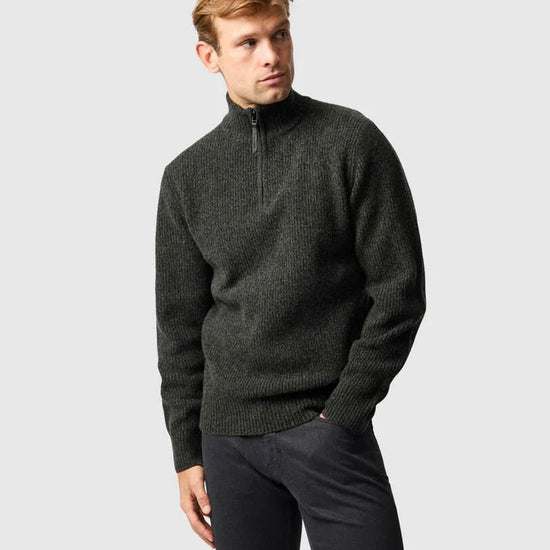 Young Ideas & Henmores -Robbies Road Wool 1/4 Zip Jumper -Jungle -M