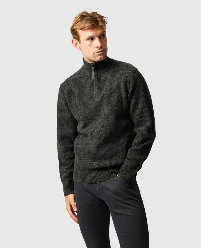 Young Ideas & Henmores -Robbies Road Wool 1/4 Zip Jumper -Jungle -M