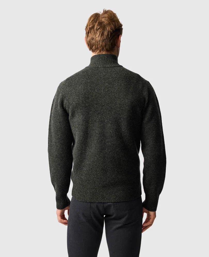 Young Ideas & Henmores -Robbies Road Wool 1/4 Zip Jumper -Jungle -M