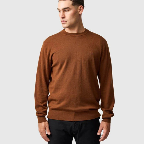 Young Ideas & Henmores -York Bay Crew Neck Jumper -Tobacco -M