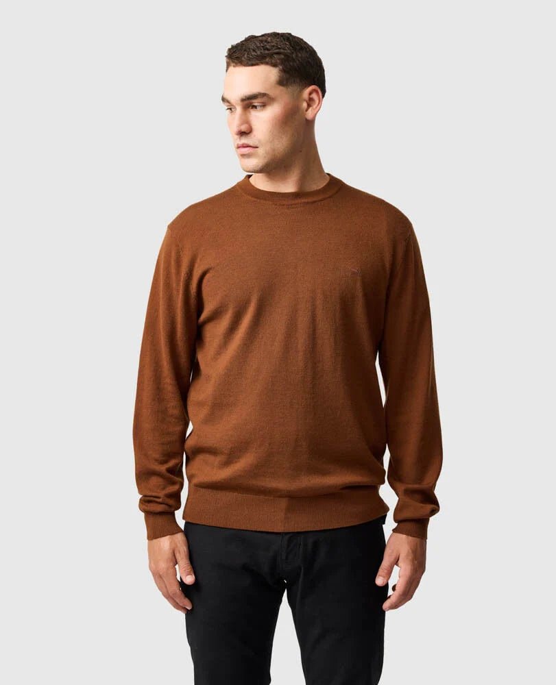 Young Ideas & Henmores -York Bay Crew Neck Jumper -Tobacco -M