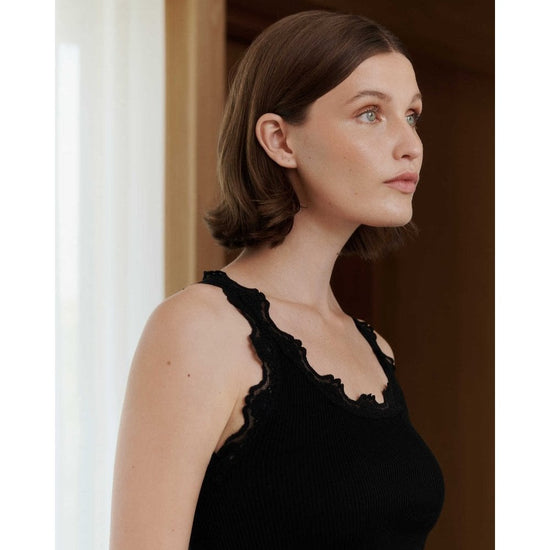 Young Ideas/Henmores - Babette Round Neck Lace Vest Top - 010 Black - S