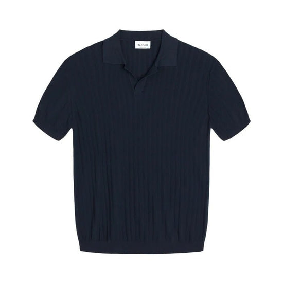 Young Ideas/Henmores - IP SS Textured Open Collar Knit - 590 Navy - M