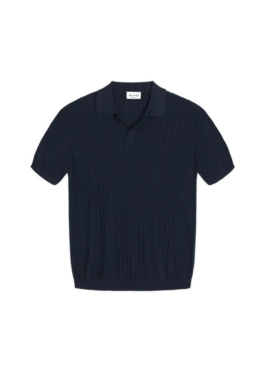 Young Ideas/Henmores - IP SS Textured Open Collar Knit - 590 Navy - M
