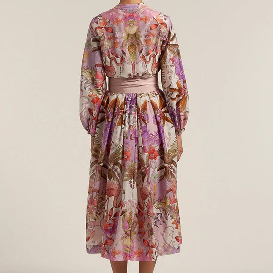 Young Ideas/Henmores - Flamingo Pattern Puff Sleeve Midi Dress - 516 Pink - 8