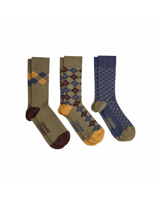 Young Ideas/Henmores - Bamboo Sock (Box Of 3) - 0079 Mustard Argyle - 7 - 11