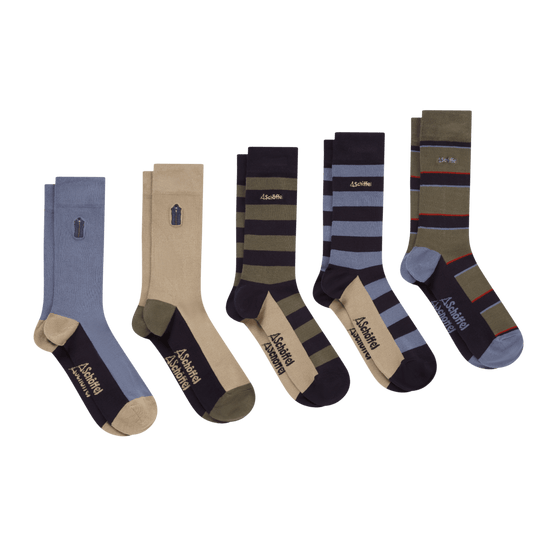 Young Ideas & Henmores -Bamboo Sock (Box Of 5) -1211 Oakham Mix -7-11
